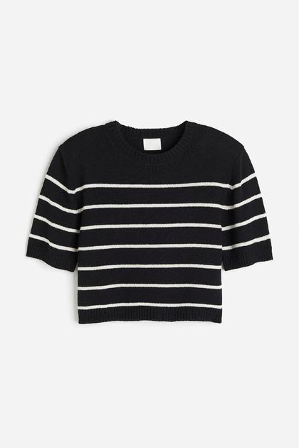 Топ H&M 1210593 Полоски M Черный/Белый