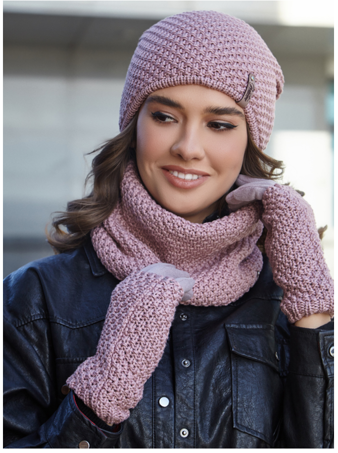 Комплект женский шапка с хомутом и перчатками Braxton Осирия Темный пудровый (843W)