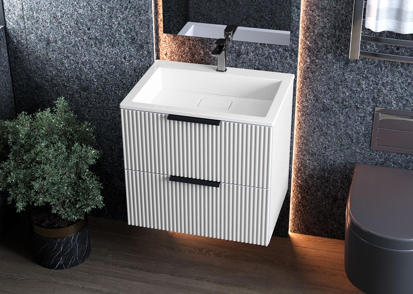Тумба подвесная Status Aqua 60 с умывальником Aria Low 60 (13643)