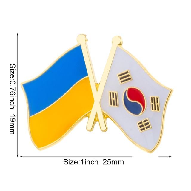マークアンドロナ　コットンリネン　金ボタン　プレイスーツ ᐉ Значок-пин двойной friendship flag Украина-Южная Корея • Купить