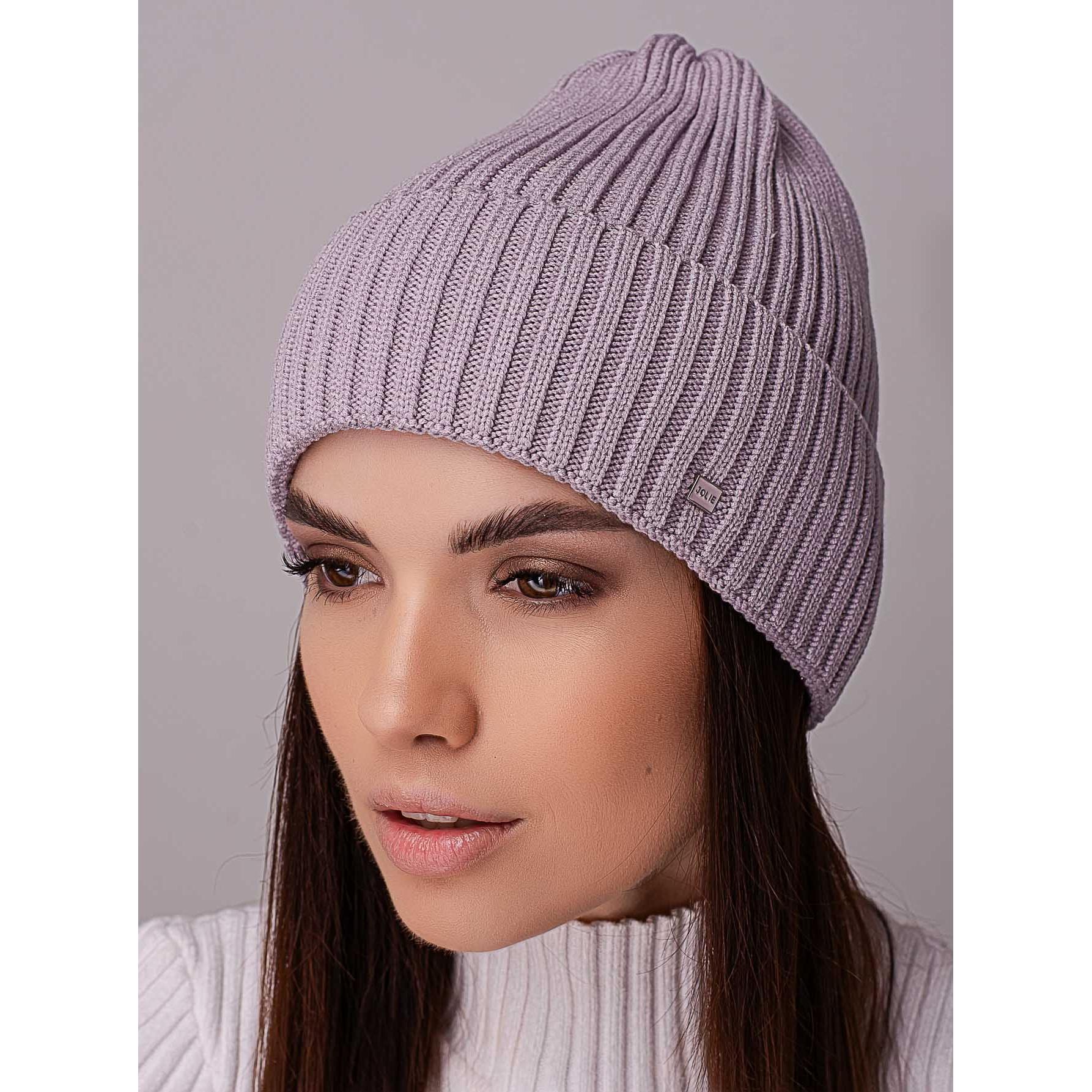 Шапка женский колпак с отворотом без подкладки в широкий рубчик Leks Ковель Лаванда