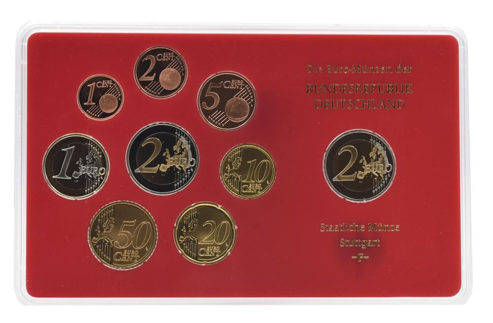 Коллекционные монеты Германия набор из 9 монет евро 2008 UNC F 1/2/5/10/20/50 евроцентов 1/2 евро/памятная 2 евро Блистер (М22717)