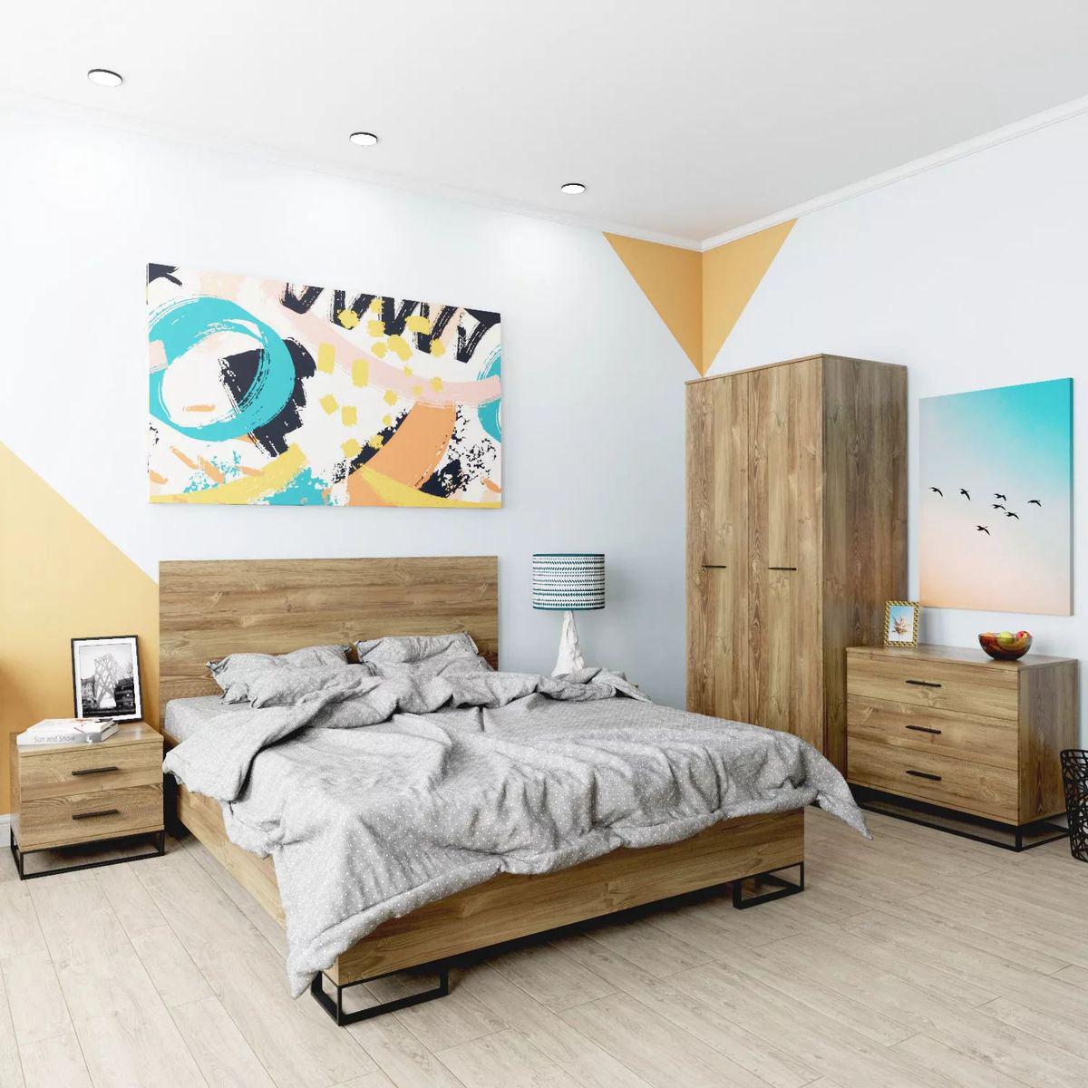 Кровать двуспальная AiH Ascet с ламелями ламинированная ДСП/металлические ножки 160х200 см Дуб Барокко (AS09080000030)