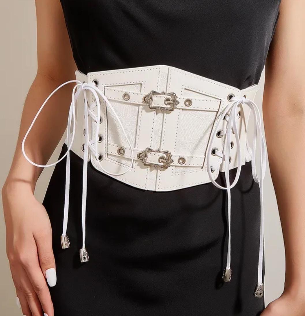 Пояс-корсет ажурный кожаный на завязках Белый Пояс-корсет ажурный кожаный на завязках Белый