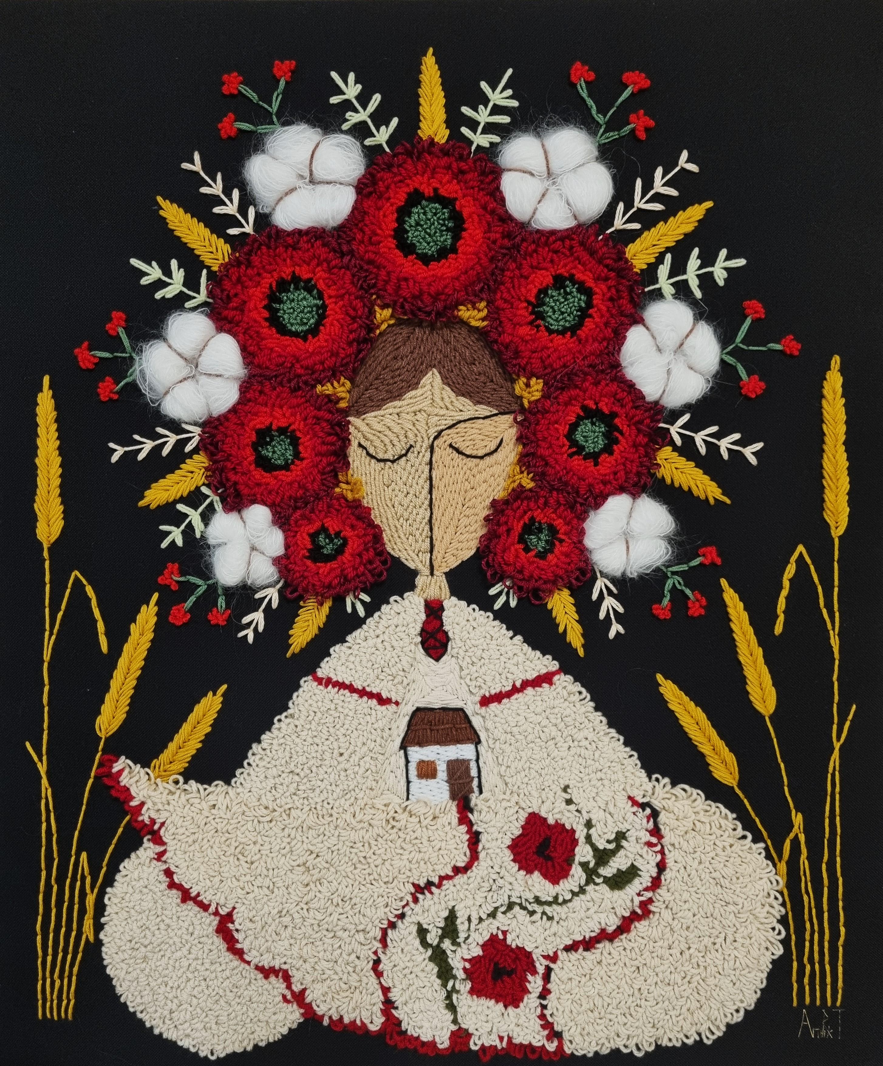 Картина ручной работы Берегиня ковровая вышивка 60х50 см