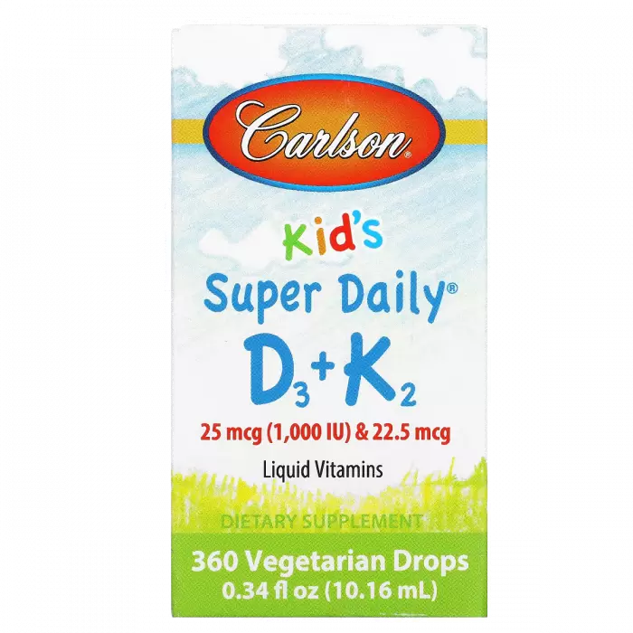 Вітамін D3+K2 для дітей у краплях Carlson Labs 1000 МО та 22,5 мкг Kid's Super Daily D3+K2 10,16 мл (CL10530)