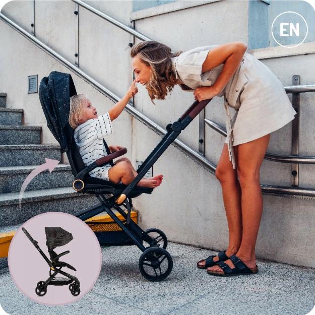 Коляска прогулянкова MoMi Adelle складна з регульованою спинкою та з поворотним на 360° сидінням Gold (WOSP00035) - фото 8