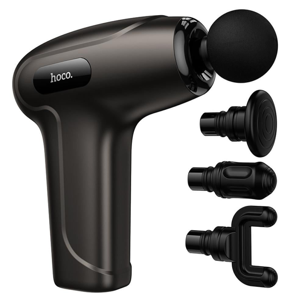 Фітнес масажер Hoco HP51 молоток для м'язів ручний/6 режимів/дисплей/Type-C/4 насадки Чорний (7dba698d)