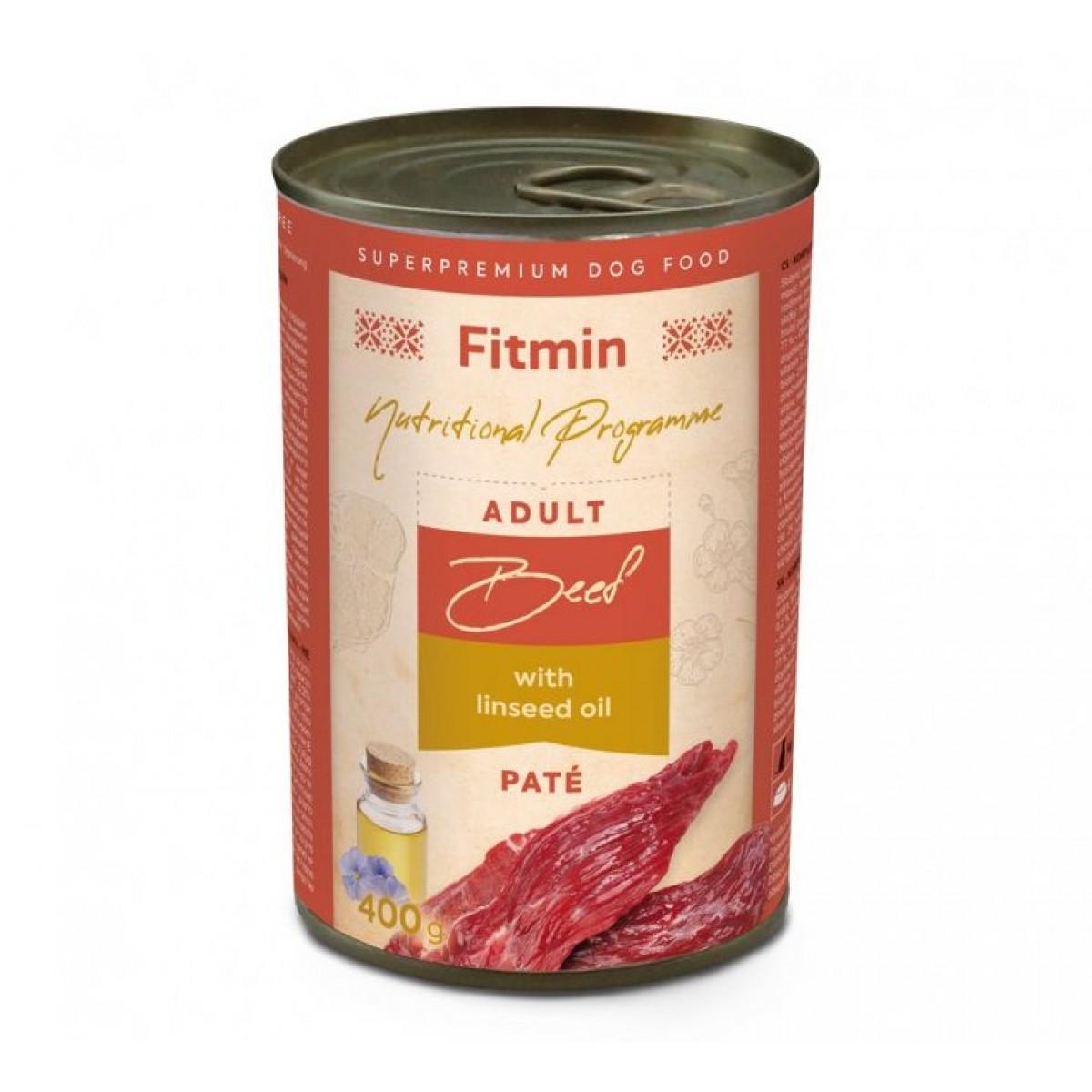 Корм беззерновой влажный для собак малых и больших пород Fitmin NP Tin beef with linseed oil с говядиной и льняным маслом 400 г (A-008769)