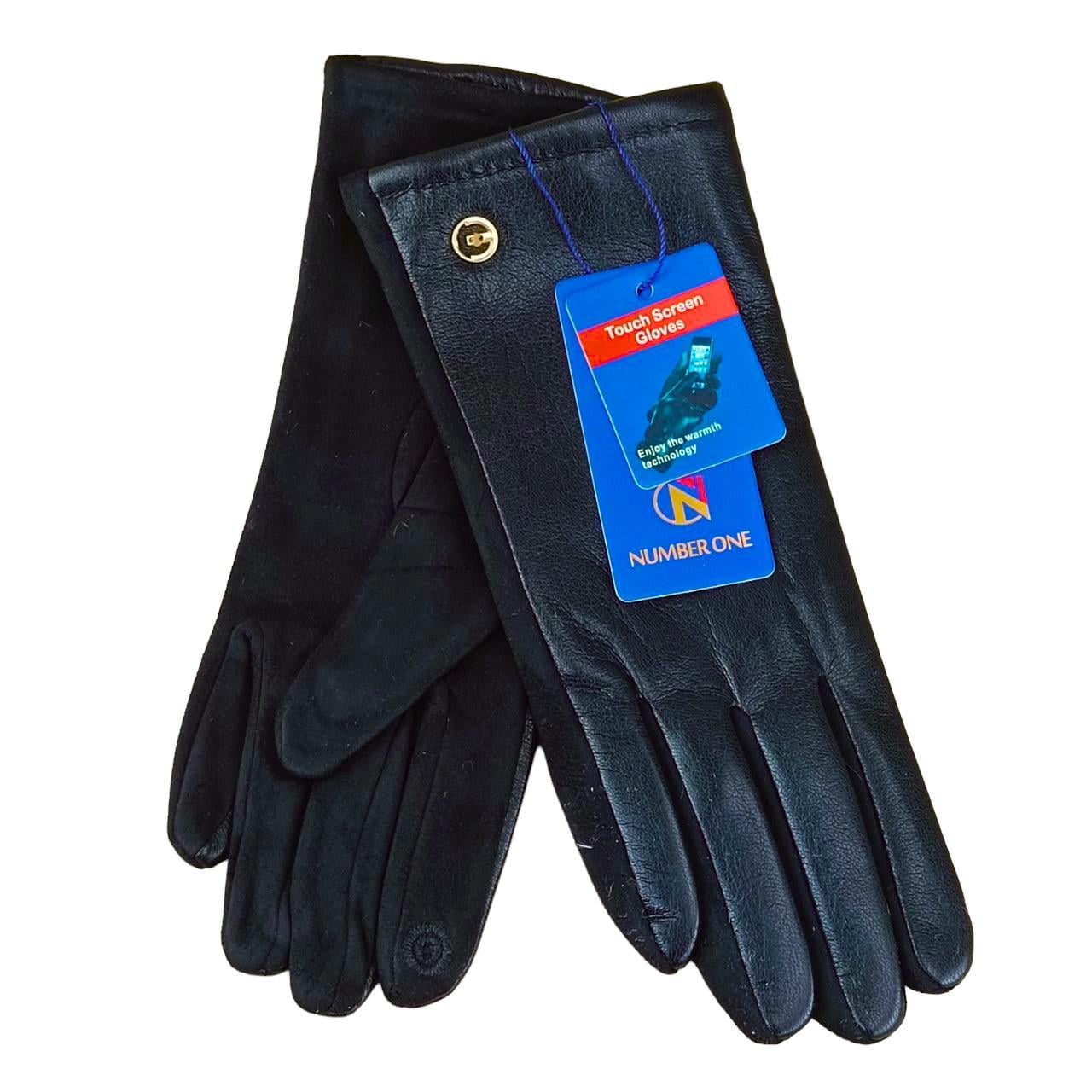 Перчатки женские UGC Дизайн 3 сенсорные экокожа/спандекс Черный (47328)