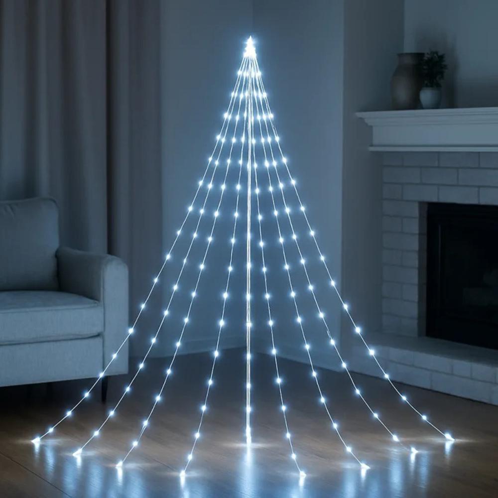 Гирлянда роса Конский хвост 2 м 200LED 10 нитей на батарейках и USB холодный белый