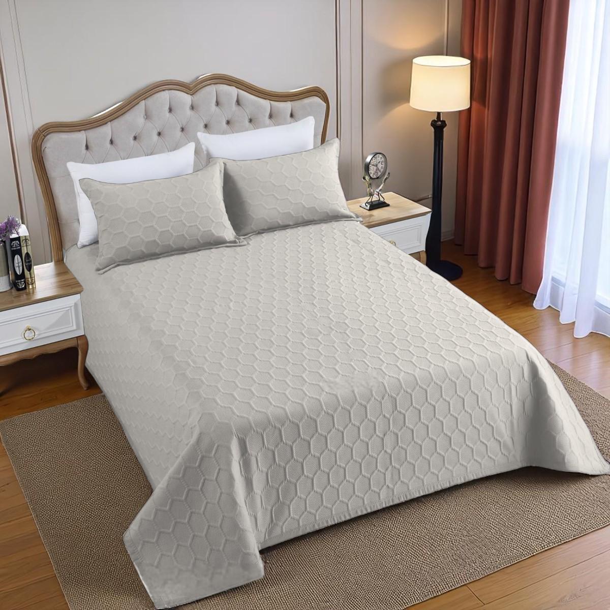 Покрывало хлопковое стеганое и 2 наволочки Koloco евро 220х240 см Светло-серый (41698) - фото 1 Покрывало хлопковое стеганое и 2 наволочки Koloco евро 220х240 см Светло-серый (41698) - фото 1