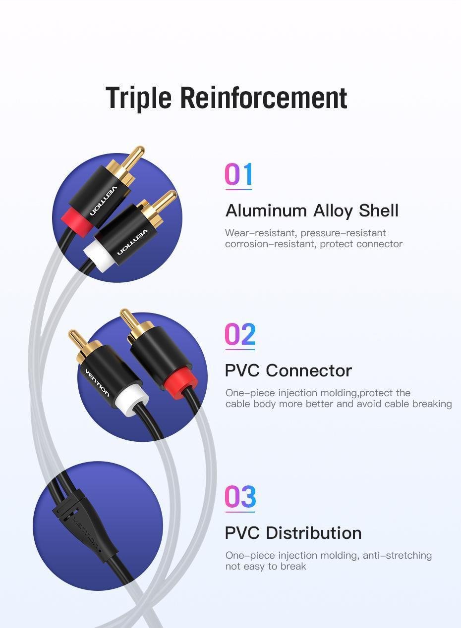 Кабель Vention 2RCA-2RCA стерео тюльпани Hi-Fi звук RCA 2 м Чорний (VAB-R06-B200) - фото 8 Кабель Vention 2RCA-2RCA стерео тюльпани Hi-Fi звук RCA 2 м Чорний (VAB-R06-B200) - фото 8