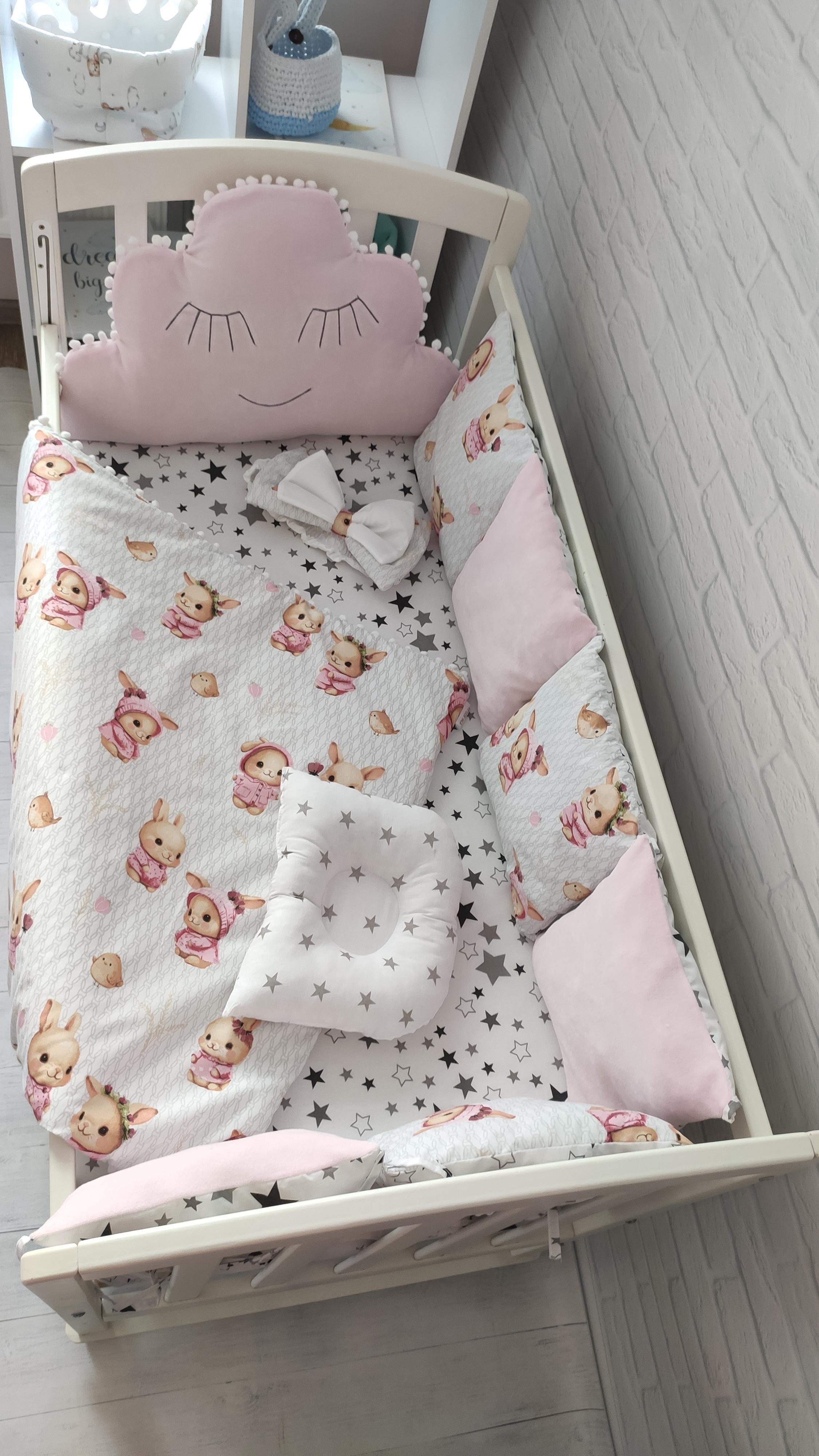 Набор бортиков в кровати Велюр Облако на три стороны Розовый - фото 9 Набор бортиков в кровати Велюр Облако на три стороны Розовый - фото 9