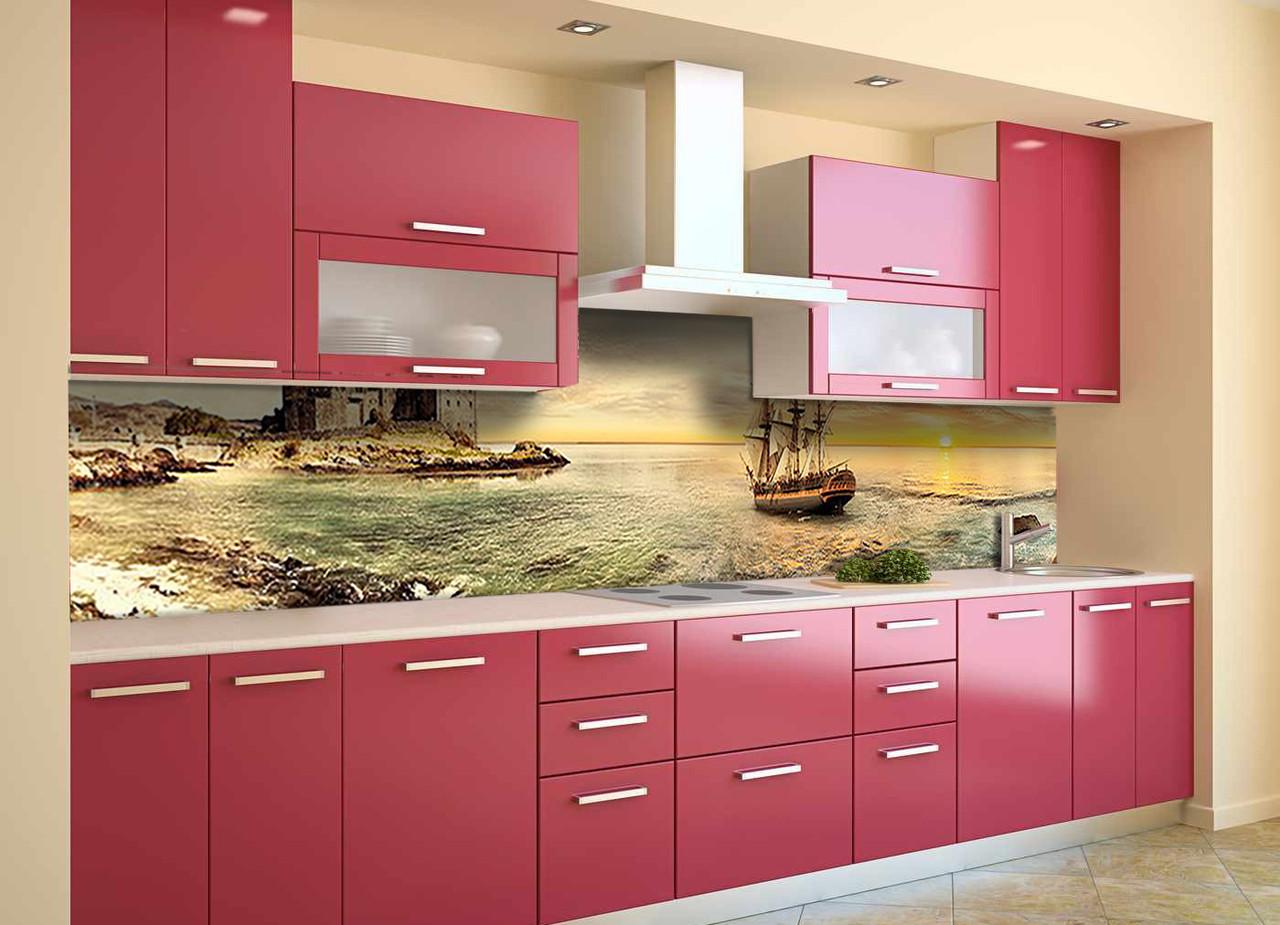 Кухонный фартук Утес винтаж корабль из самоклеющейся виниловой пленки 65х250 см Бежевый