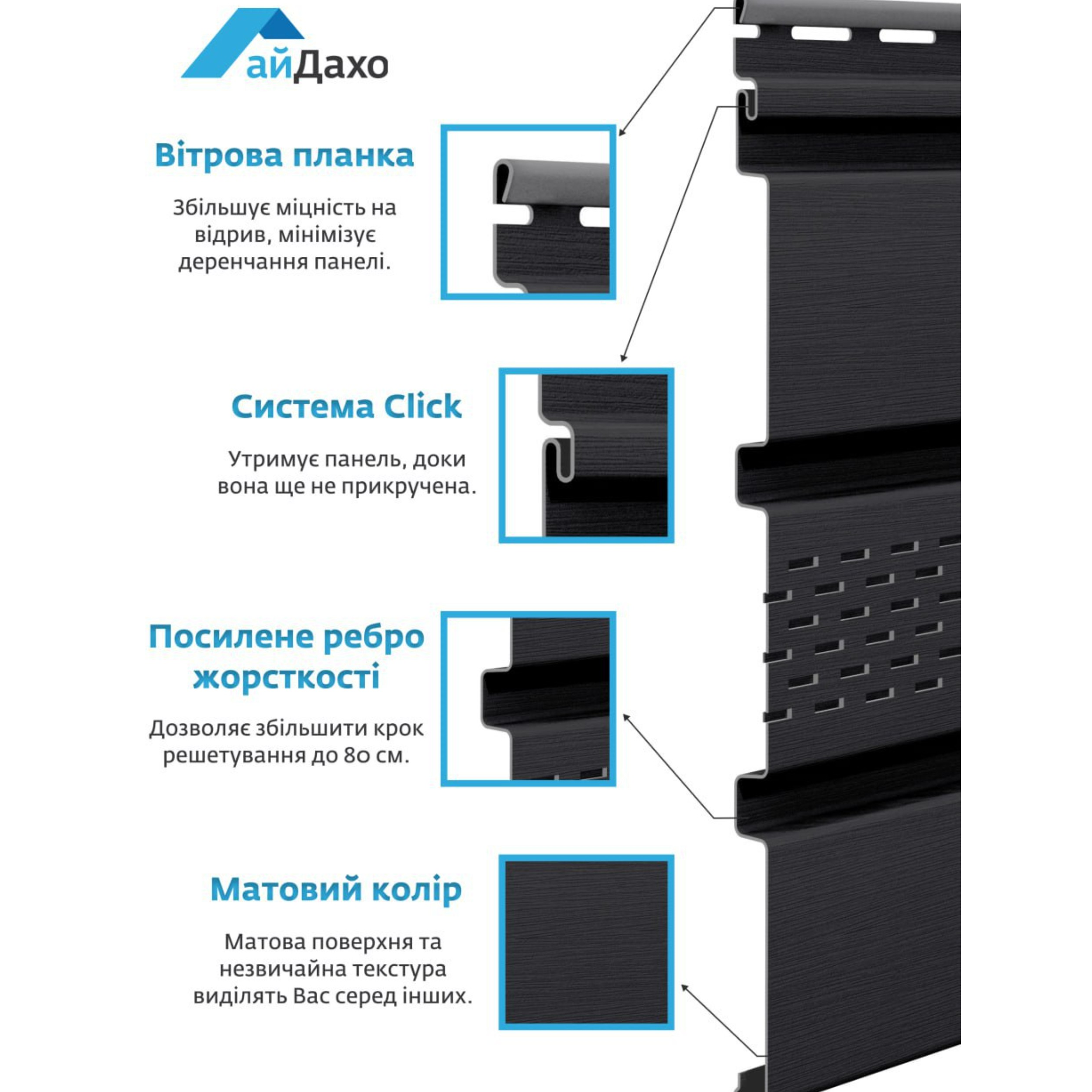 Софіт АйДахо з перфорацією Графітовий (343508545) - фото 3