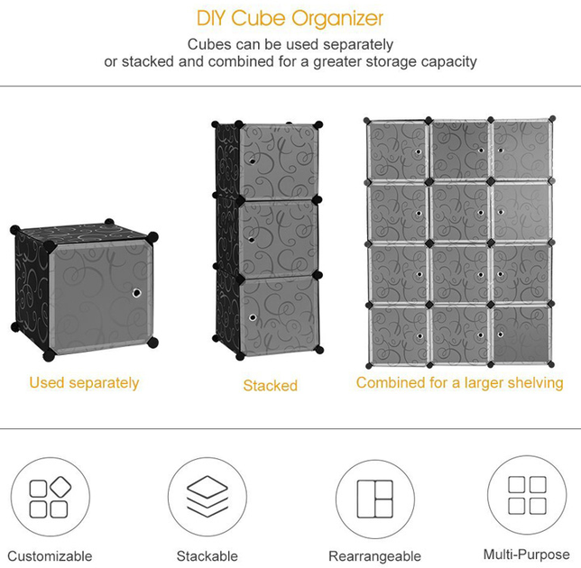 Шкаф пластиковый складной HCX Storage Cube Cabinet МР 312-62 Черный - фото 6
