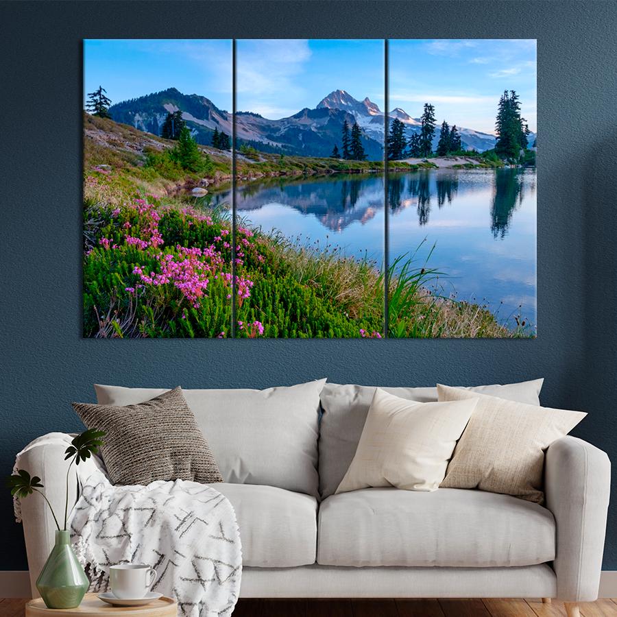 Картина природа Горные цветы на берегу озера 78x48 см (A1109-3)