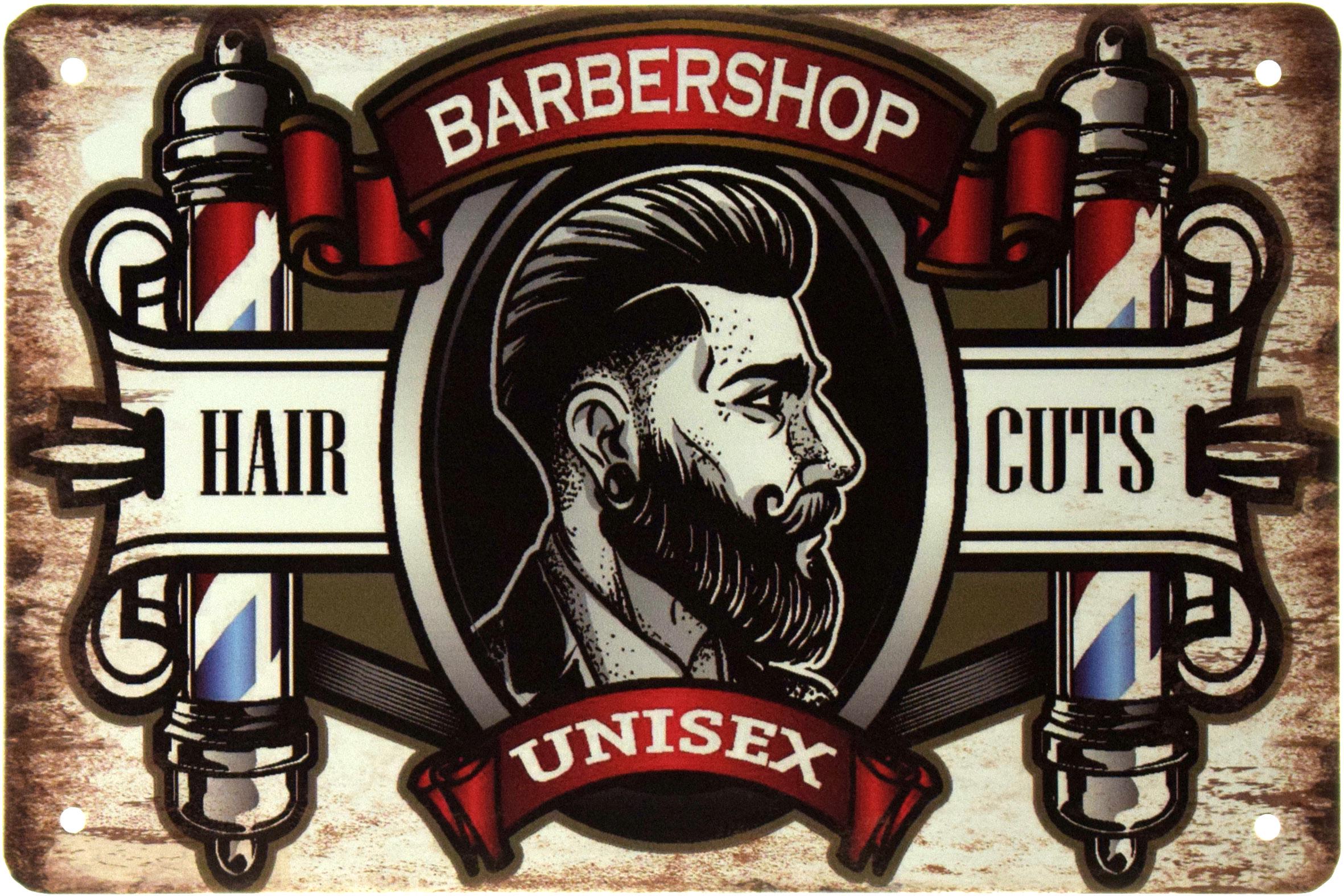 Табличка металлическая Барбершоп Стрижка/Barber Shop Haircuts 20x30 см