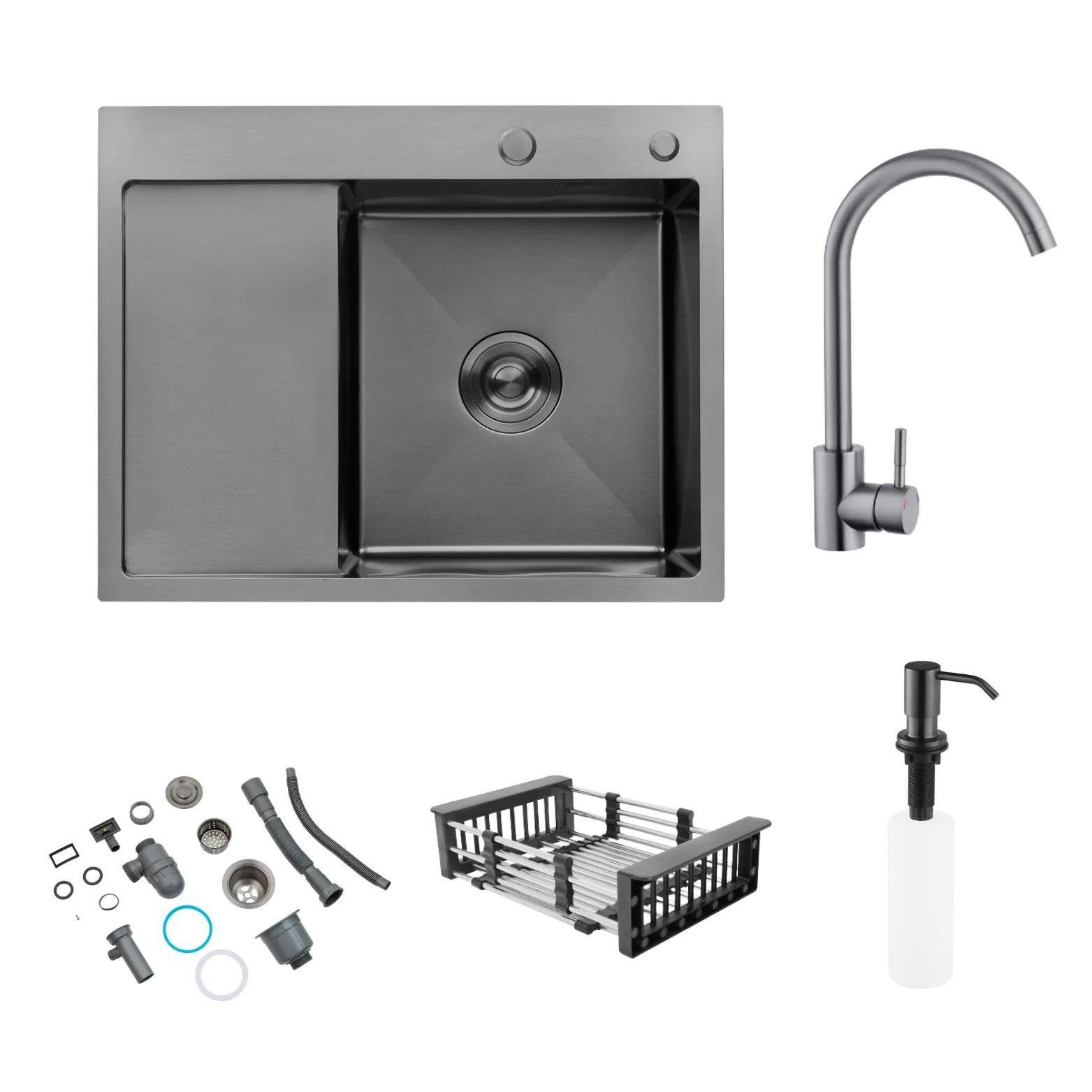 Мойка кухонная Lidz H6350BR встроенная 3,0/1,0 мм Brush 630х500/215 мм/кран PVD Мойка кухонная Lidz H6350BR встроенная 3,0/1,0 мм Brush 630х500/215 мм/кран PVD