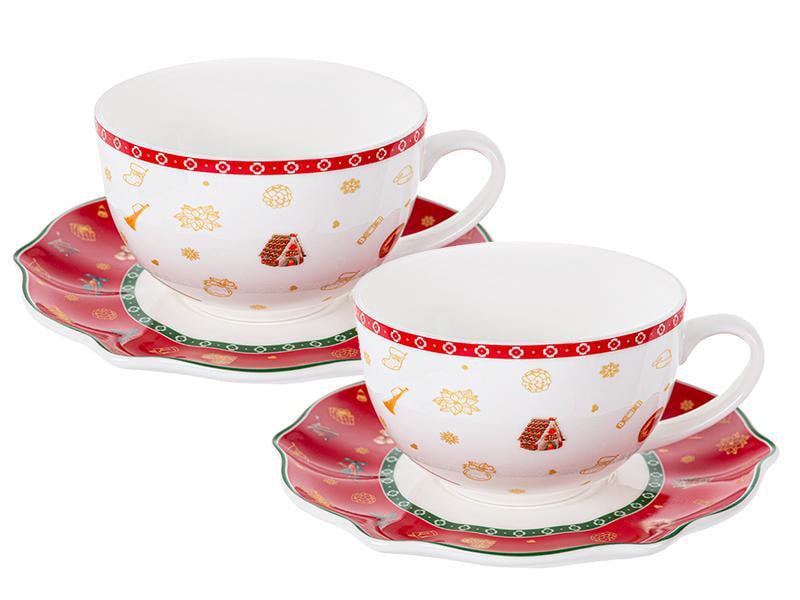 Набор фарфоровых чайных чашек с блюдцем Lefard Christmas delight 250 мл на 2 персоны (985-145)