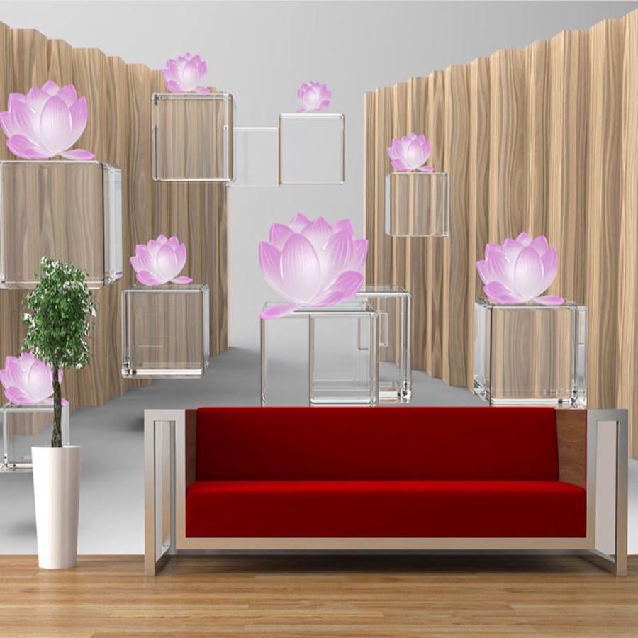 Фотообои 3D флизелиновые цветочные для спальни/зала/кухни Прозрачные кубы цветочные