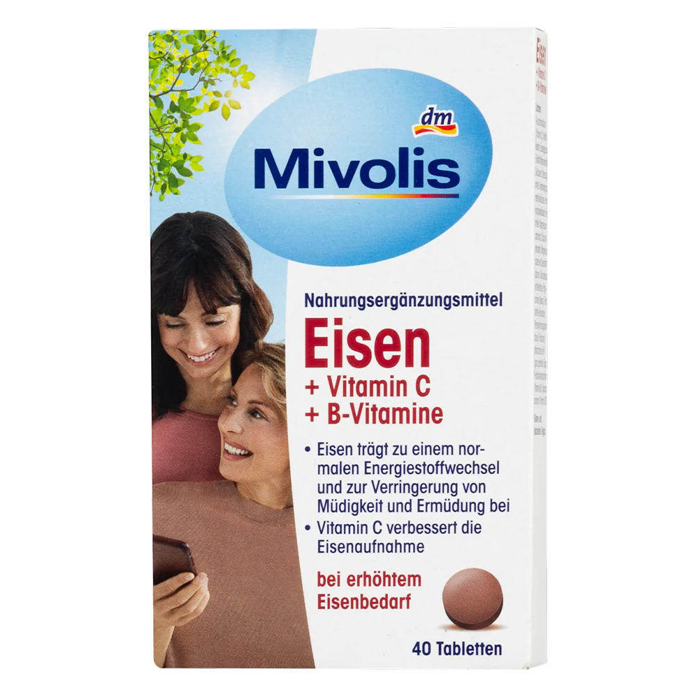 Пищевая добавка железо/витамин С/витамины группы В Mivolis Eisen/Vitamin C/B-Vitamine 40 табл. 25 г (EPI-15102025-1341)