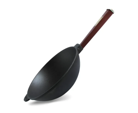 Чавунна сковорода Brizoll WOK з дерев'яною ручкою 2,2 л Bordo (W24HP2)