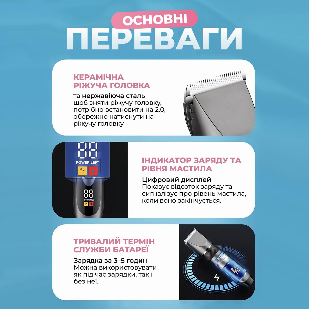 Машинка для стрижки собак котів Kayfovo C5 бездротова (29269) - фото 4 Машинка для стрижки собак котів Kayfovo C5 бездротова (29269) - фото 4