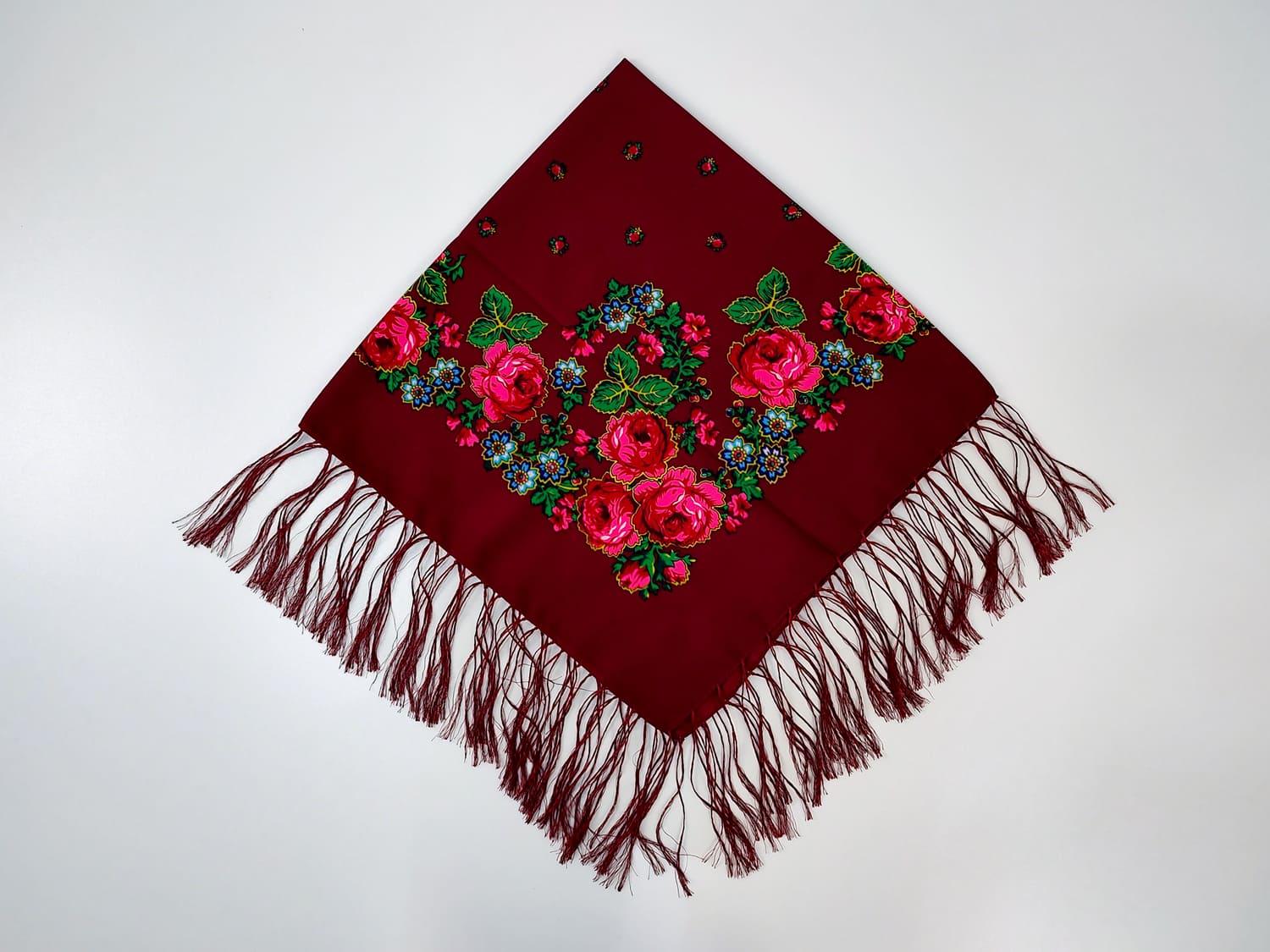 Платок украинский 80x80 см Бордовый (30070666)