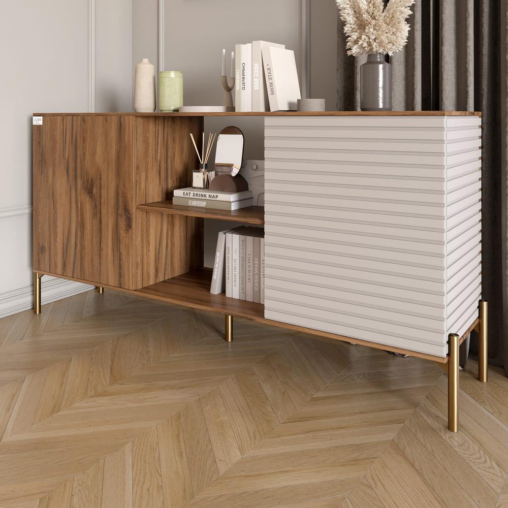 Комод открытый на золотых металлических ножках Lion Грей Дуб Ливорно/Кашемир (Lion-042899)