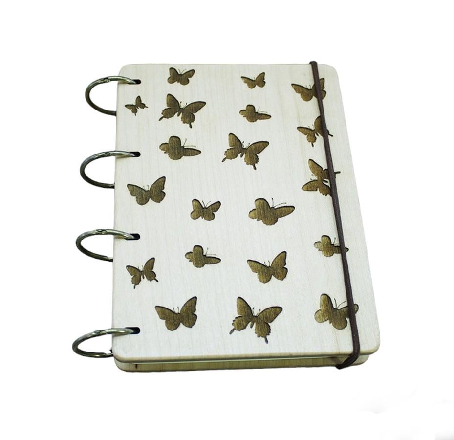 Блокнот с деревянной обложкой Бабочки А6 60 л. (1195)