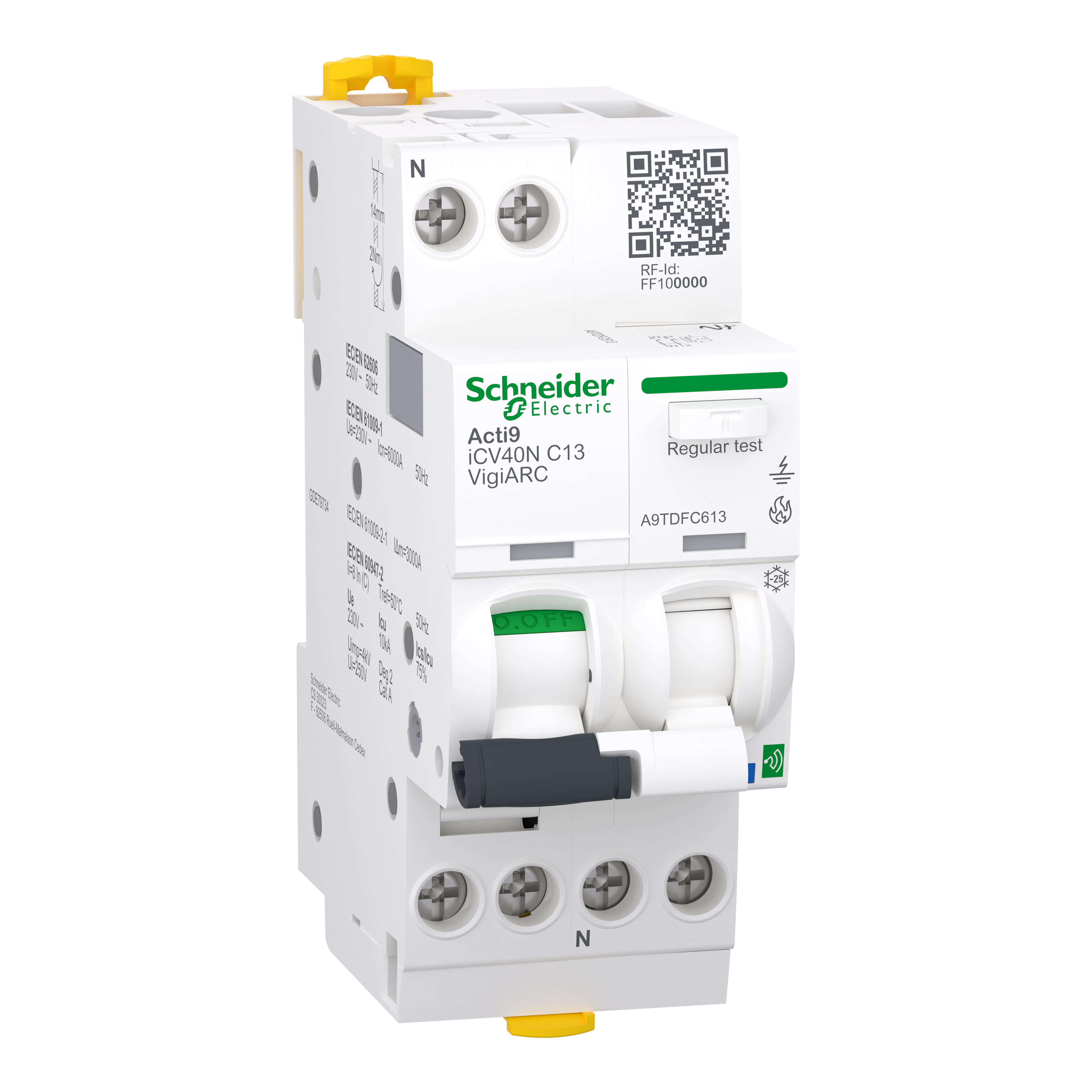 Дифференциальный выключатель Schneider Electric iCV40N 1P+N 13A 30мА 10кА C тип A-SI с УЗДП (A9TDFC613) Дифференциальный выключатель Schneider Electric iCV40N 1P+N 13A 30мА 10кА C тип A-SI с УЗДП (A9TDFC613)