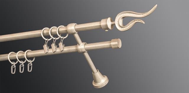 Карниз для штори Plastidea Віола металевий подвійний з прищіпками D 16/16 мм 240 см Біле золото