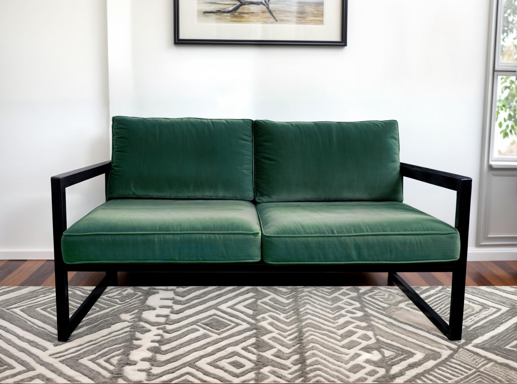 Диван металлический Tobi Sho Лофт Стейт DV1 с подлокотниками и мягкими подушками 750х1300х700 мм велюр 13/Морская волна