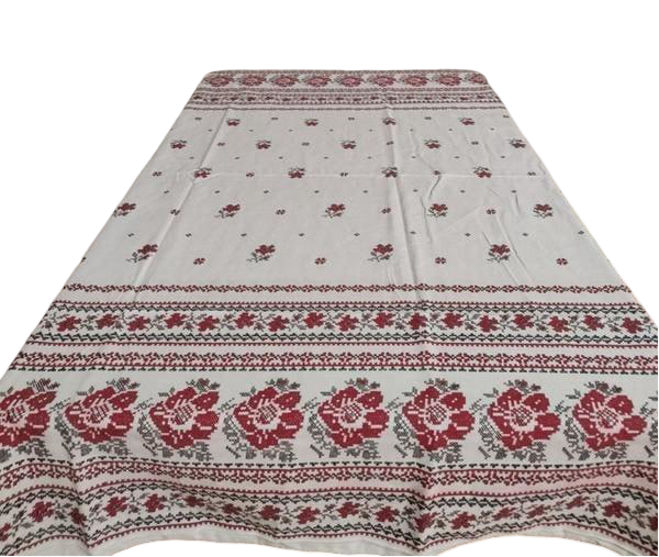 Скатерть из льна 150x220 см Белый с красным (Д-am-skatert-N-004-03)