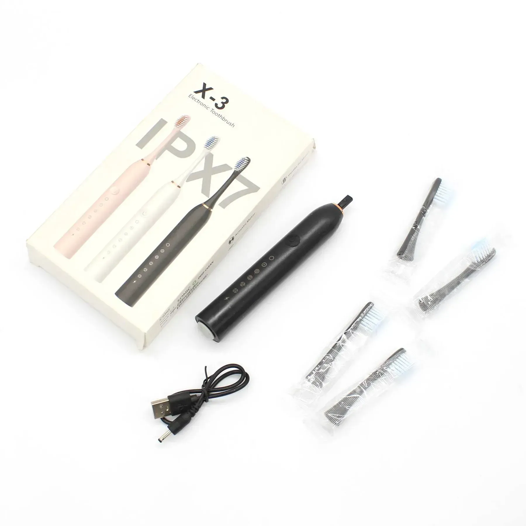 Зубна щітка ультразвукова Х-3 на акумуляторі з а насадками 4 шт. Чорний (30587192) - фото 7 Зубна щітка ультразвукова Х-3 на акумуляторі з а насадками 4 шт. Чорний (30587192) - фото 7