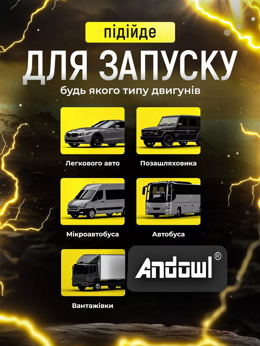 Пускозарядний автомобільний пристрій Andowl Q-D1020X1 20000 mAh Чорний (039e7a57) - фото 4