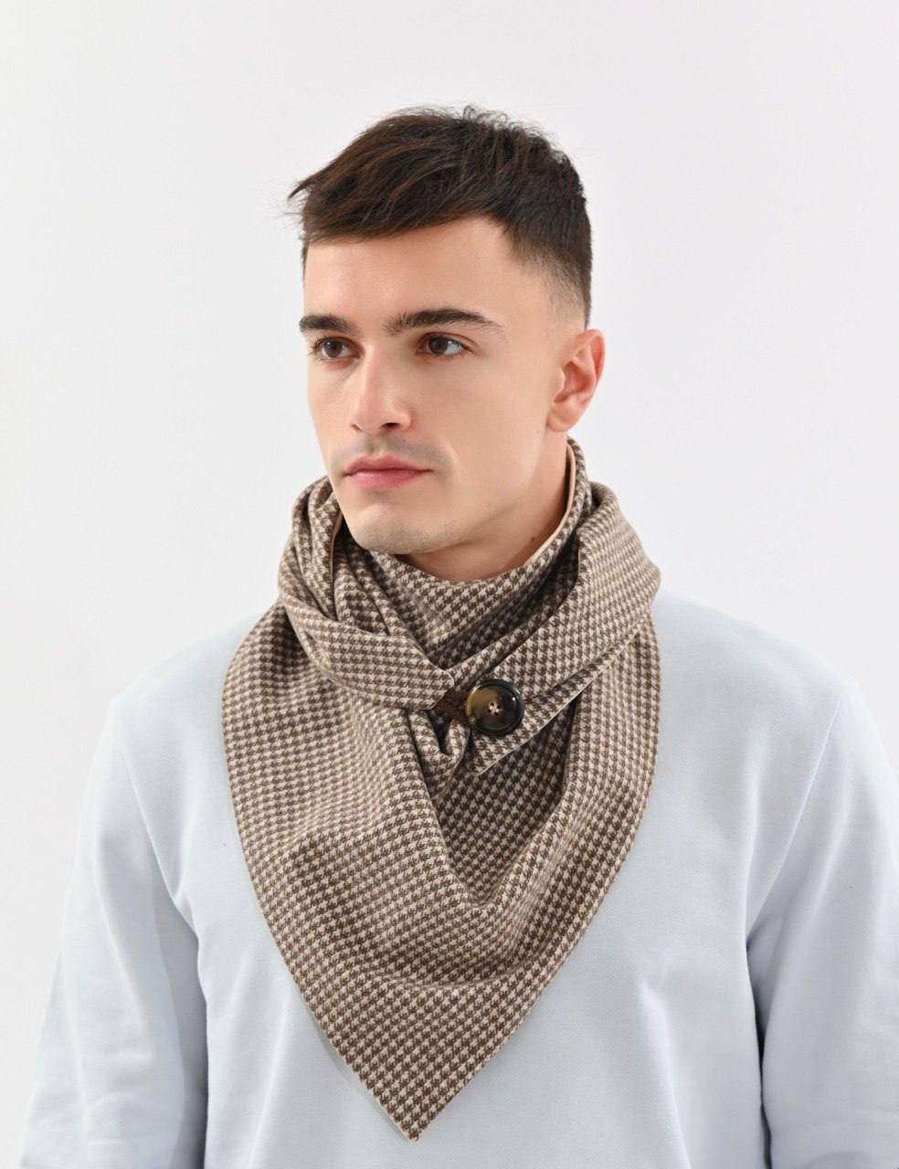 Шарф чоловічий вовняний My scarf Едінбург Осінній Лондон в клітинку на гудзику Бежевий (39079193)