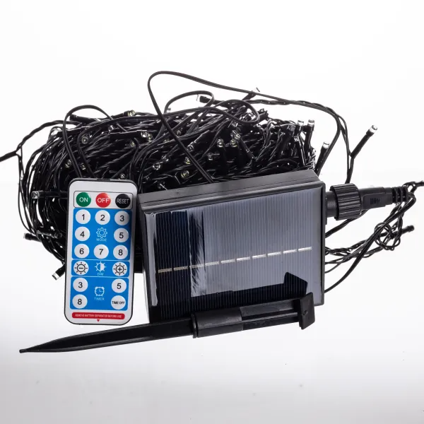 Гирлянда нить уличная 300 LED 30 м на солнечной батарее черная нить с пультом ДУ Белый - фото 5 Гирлянда нить уличная 300 LED 30 м на солнечной батарее черная нить с пультом ДУ Белый - фото 5