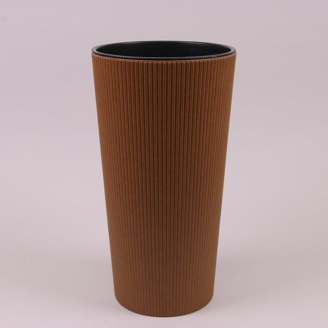 Горшок пластиковый Flora LILIA JUMPER ECO с вкладом 30 см Натуральное дерево (81224)