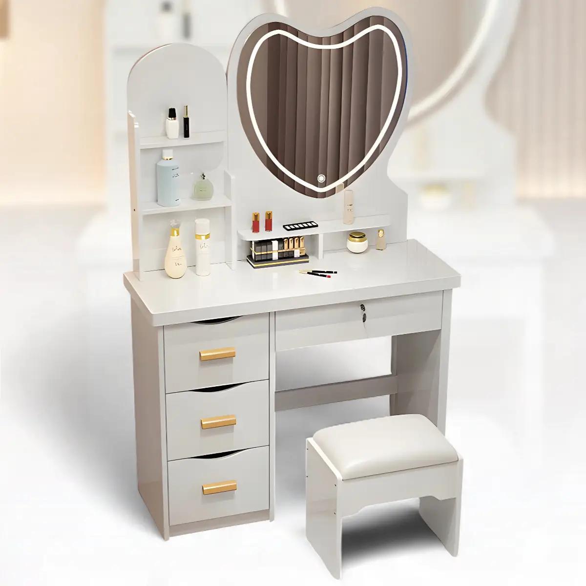Столик туалетний STL-MD 85 з LED-дзеркалом Серце та пуфом 120х80х35 см Білий (30834733)