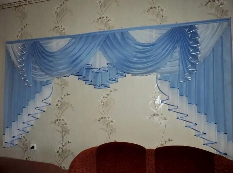 Ламбрекен на карниз в гостиную/спальню шифон 2,5 м Голубой (157)