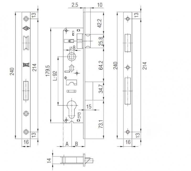 Корпус замка узкопрофильный Kale Kilit 192/P 92/25 мм Никель - фото 2 Корпус замка узкопрофильный Kale Kilit 192/P 92/25 мм Никель - фото 2