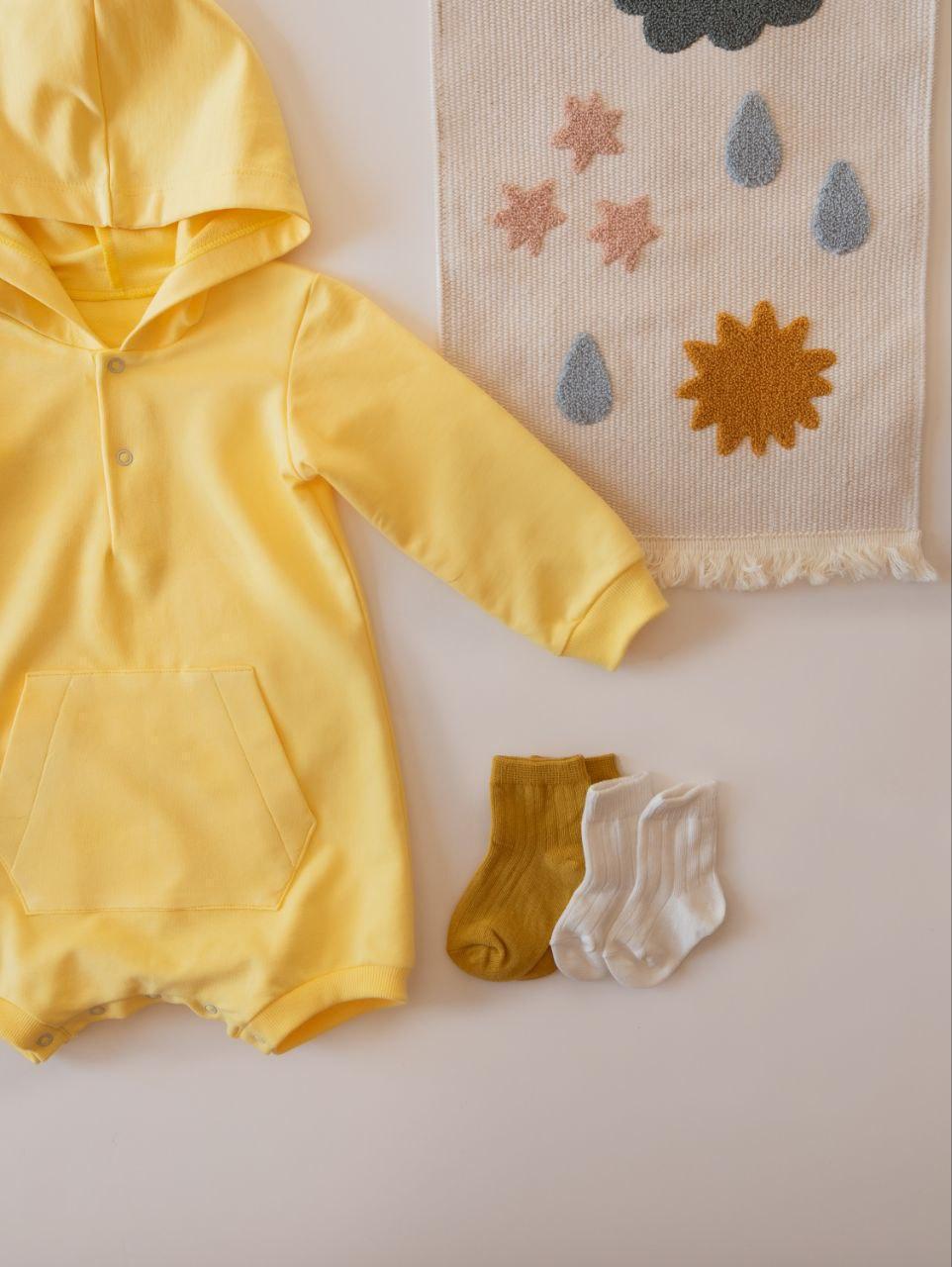 Боди-свитшот для малыша с капюшоном и карманом 68 см Светло-лимонный (2686527254) - фото 2