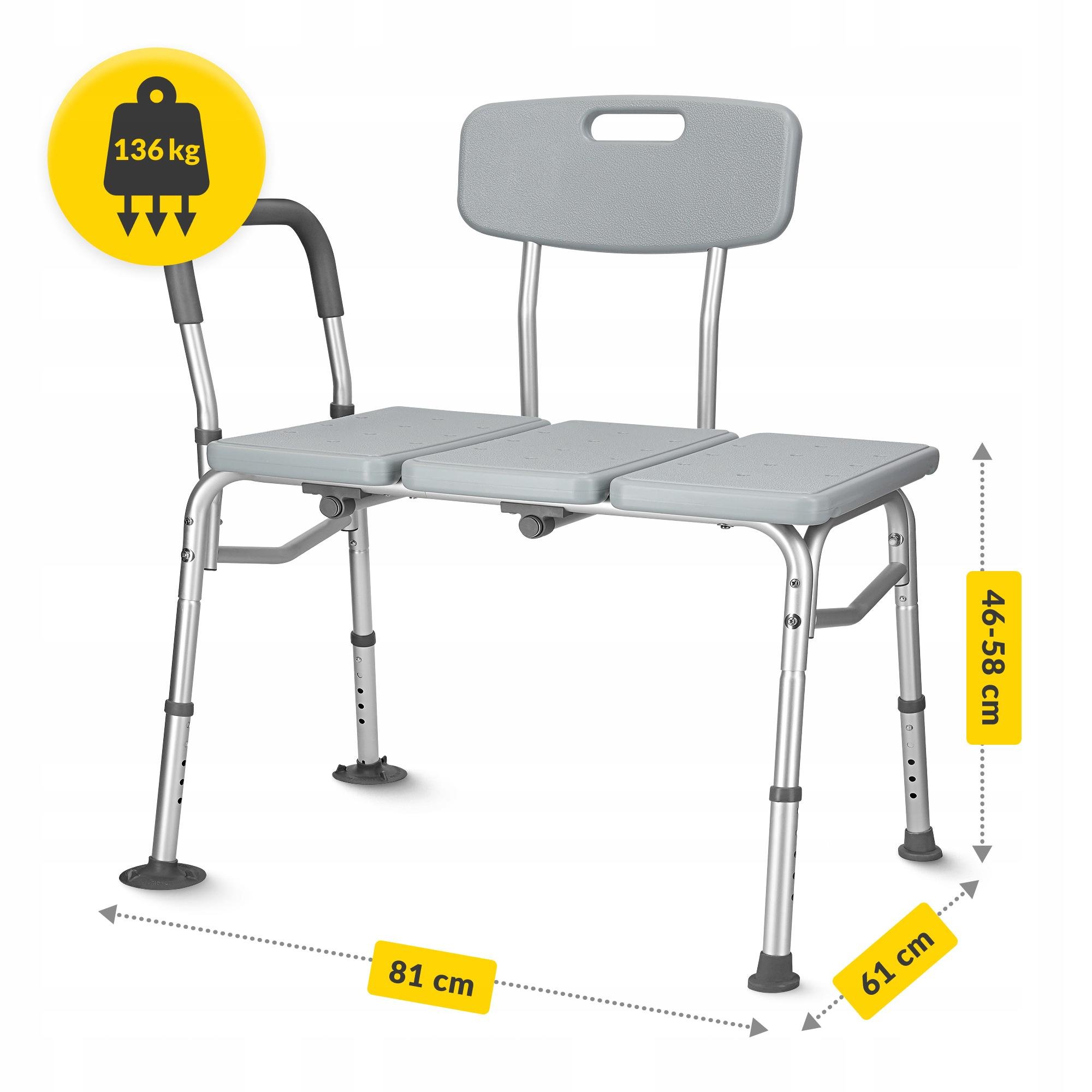 Кресло для ванной и душа 4fizjo широкое/регулируемое/со спинкой и опорой Grey (P-5905973406536) - фото 4 Кресло для ванной и душа 4fizjo широкое/регулируемое/со спинкой и опорой Grey (P-5905973406536) - фото 4