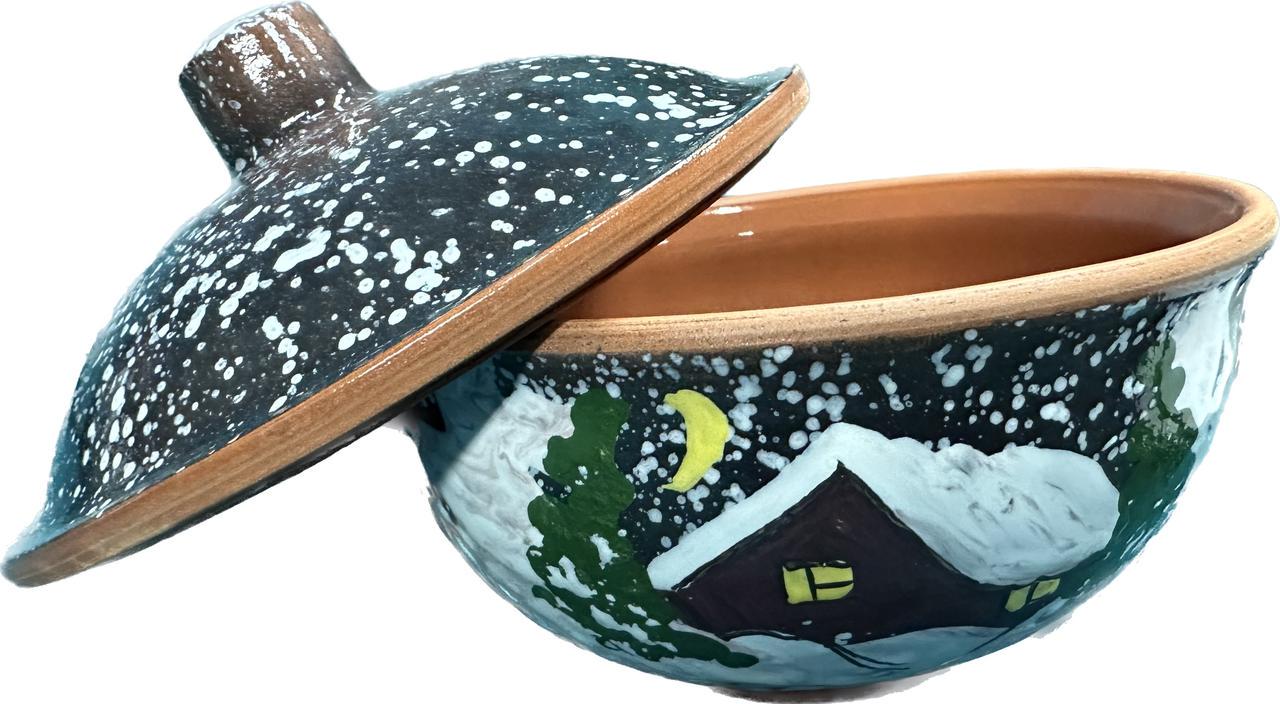 Горщик керамічний Різдвяний Зима 500 мл з малюнком ручної роботи