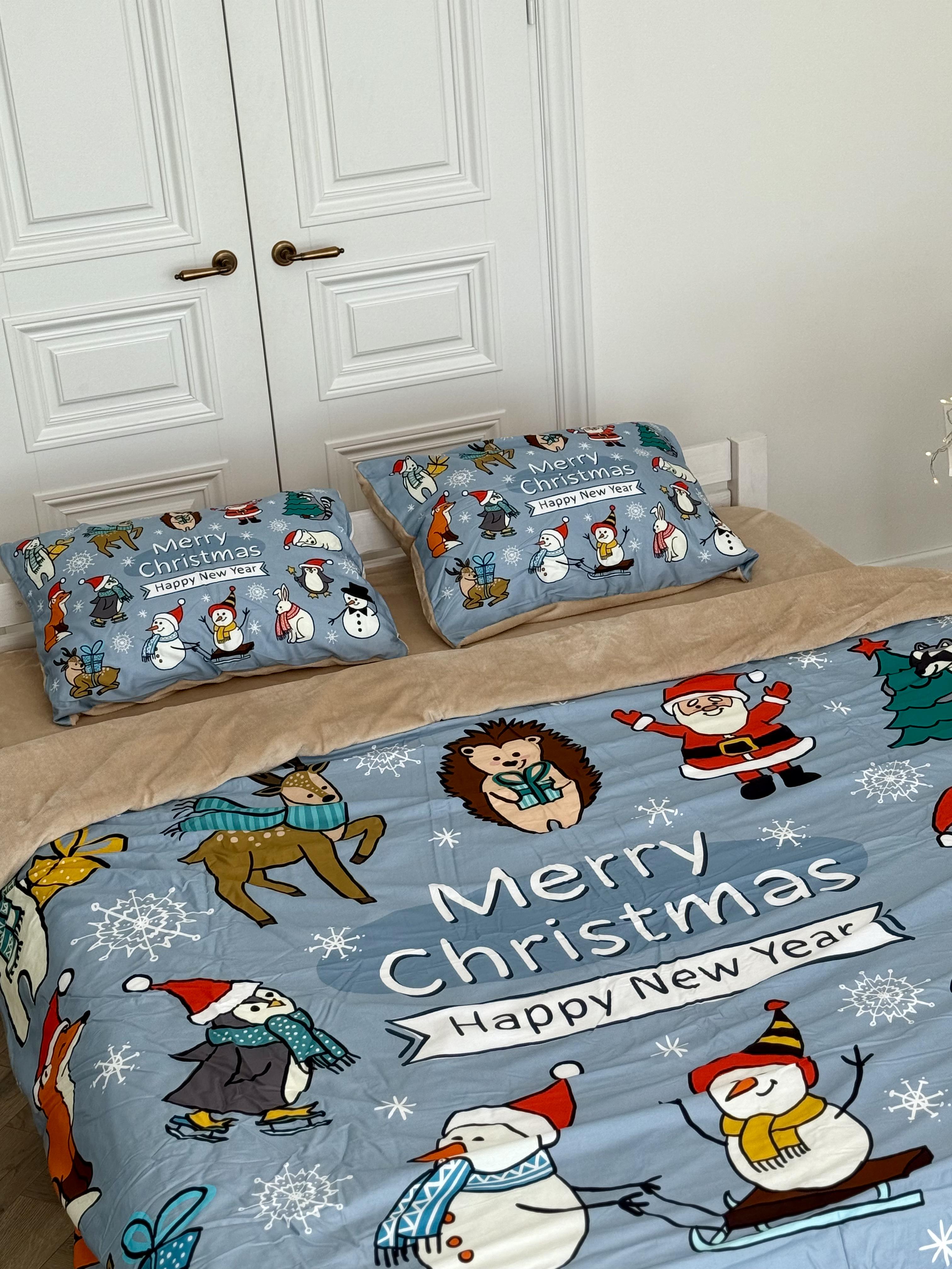 Комплект постельного белья Зимняя Сказка плюш/сатин полуторный/наволочки 50х70 см (9024) - фото 7 Комплект постельного белья Зимняя Сказка плюш/сатин полуторный/наволочки 50х70 см (9024) - фото 7