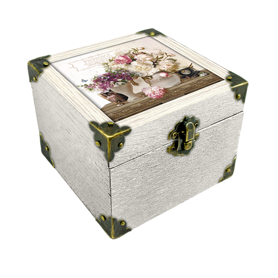 Скриня дерев'яна-еко Прованс Букет піон 10х10 см Білий (пршк05бф10х10)