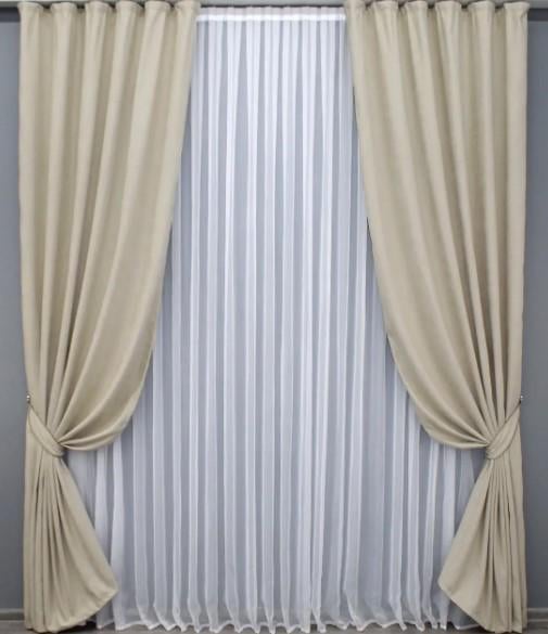 Комплект штор в гостиную/спальн. лен 1,5х2,7 м 2 шт. Холодный бежевый (1351ш)